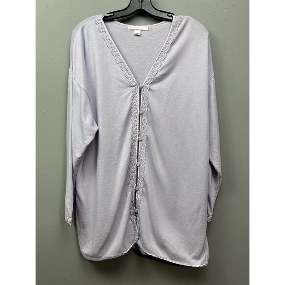 Victoria's Secret Sweater Womens Medium Lavender Lace Pearl Button Cardigan Top - Picture 1 of 7